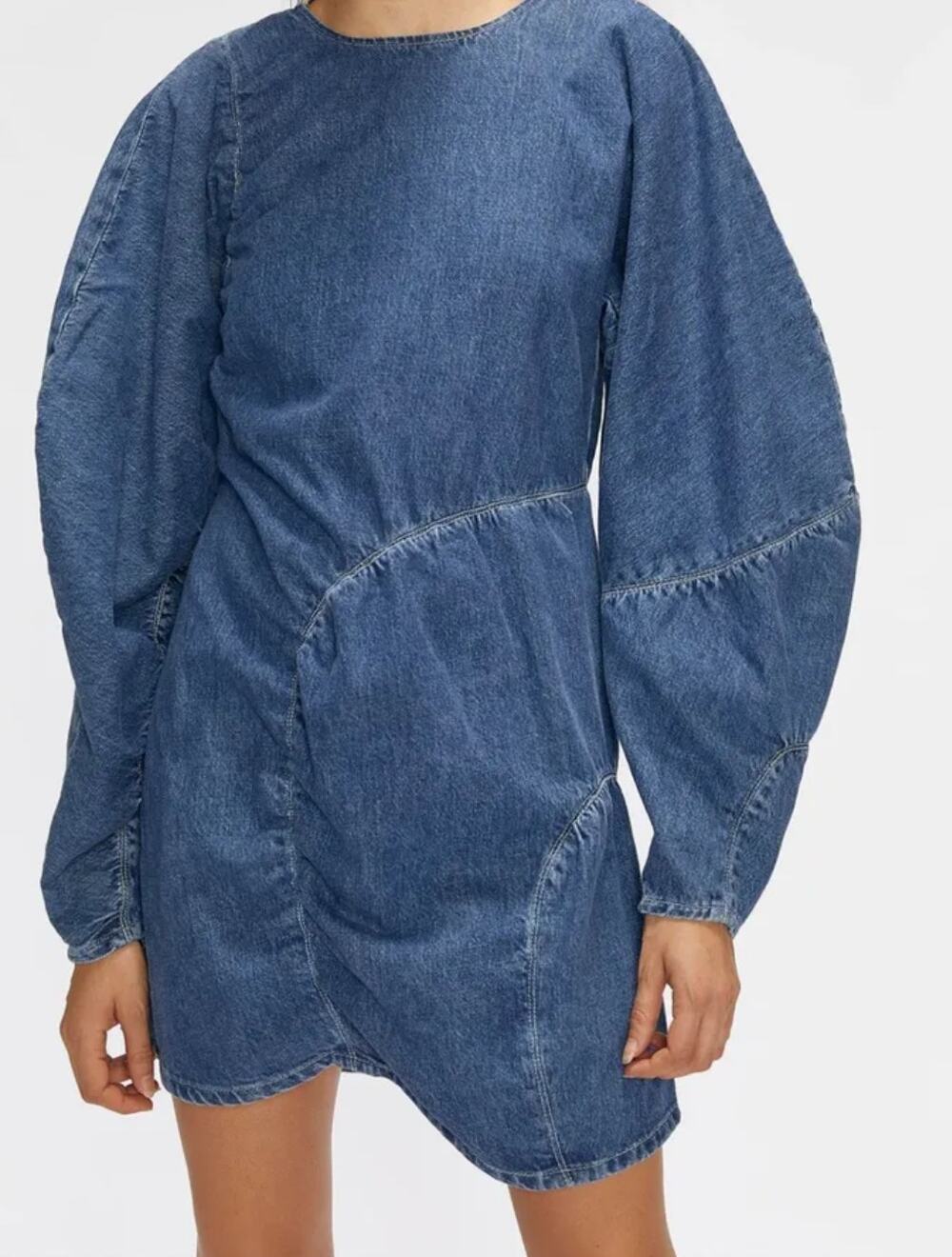 GANNI Suit Denim Dress Long Sleeve Mini asymmetric stitching barrel sleeve EU 34